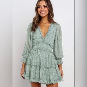 Green Boho Ruffle Dress